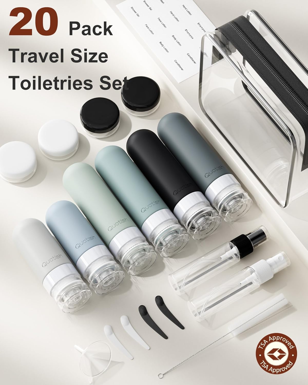 20 Pack Travel Bottles for Toiletries, Original Patented, TSA Approved Travel Size Containers, Leak Proof Silicone Shamp