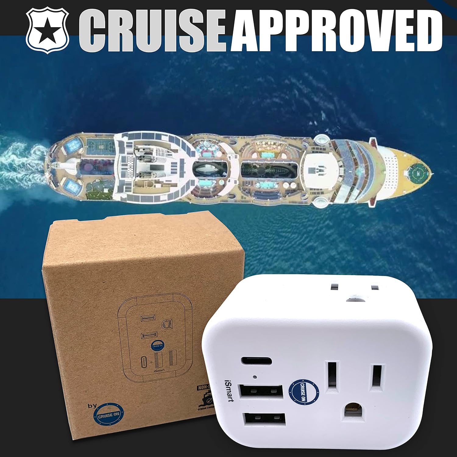Cruise Approved Power Strip Non Surge Protector for Cruise Ship Multi Plug, 6 Outlets, 2 USB-A, 1 USB-C, & 3 AC Outlet f