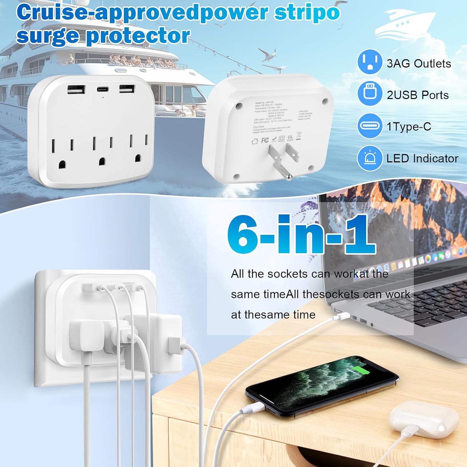 Cruise Essentials 2026 - Complete Cruise Must Haves Kit with Cruise-Safe Non-Surge Power Strip, Adjustable Lanyards, Mag