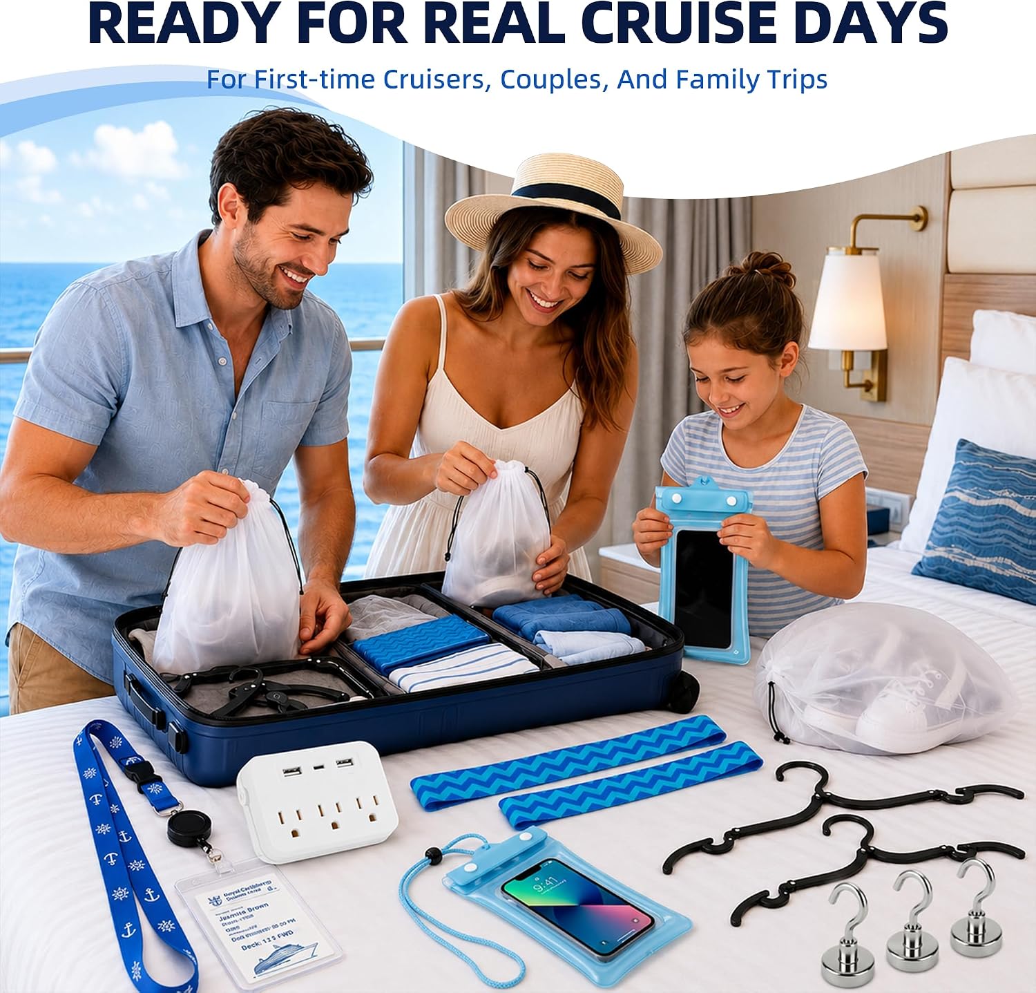 Cruise Essentials 2026, 24PCS Cruise Ship Must Haves Kit for Boarding, Cabin Setup, Deck Days & Port Trips, Non-Surge Po