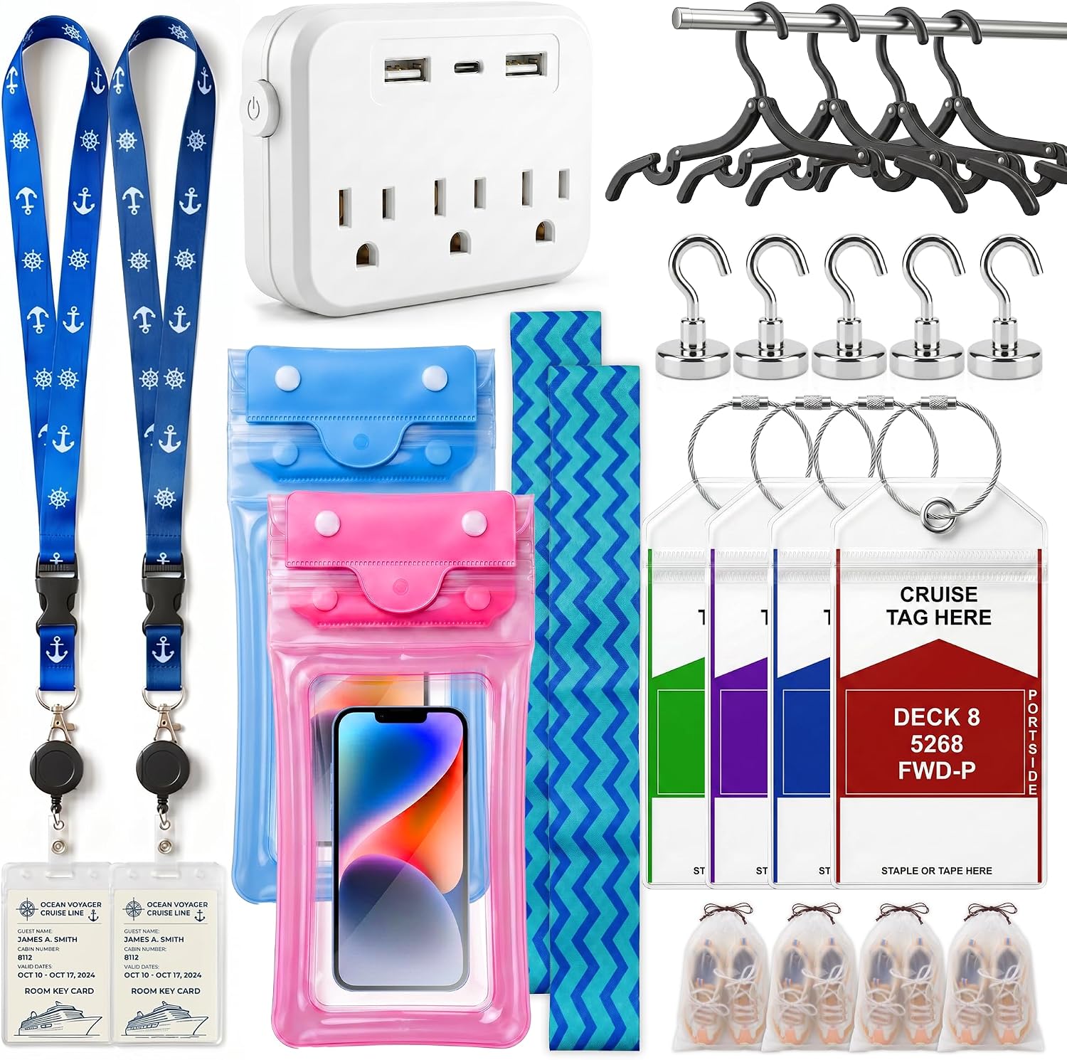 Cruise Essentials 2026, 24PCS Cruise Ship Must Haves Kit for Boarding, Cabin Setup, Deck Days & Port Trips, Non-Surge Po