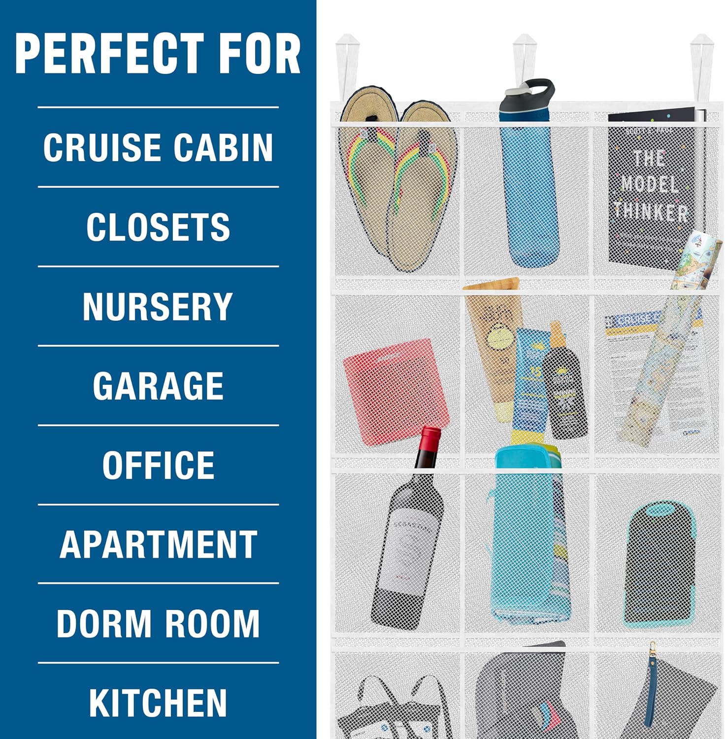 Cruise On Large Mesh Over-the-Door Organizer, 15-Pocket Hanging Storage for Cruise & Home (24"x60"),Travel Essential for