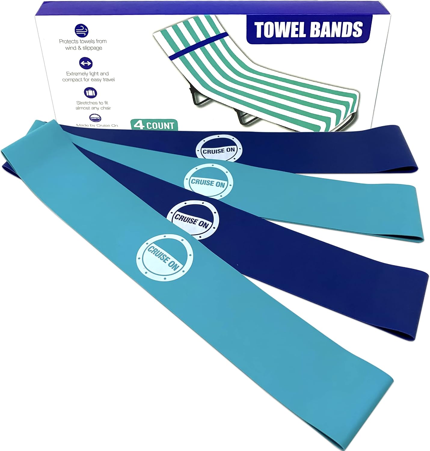 Cruise On Towel Bands for Cruise Chairs (4 Pack), Better Alternative to Towel Clips for Beach, Pool & Ships, Essential f