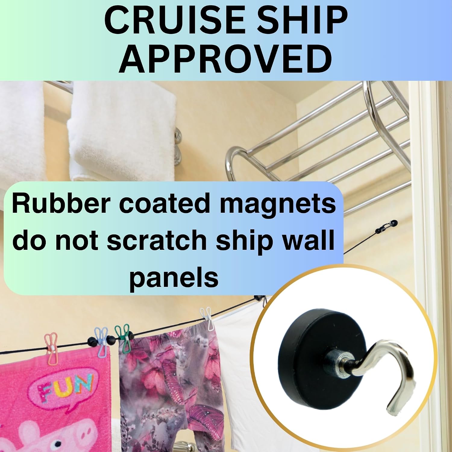 Magnetic Clothesline for Cruise Ship - Updated Stronger Magnets — view 2