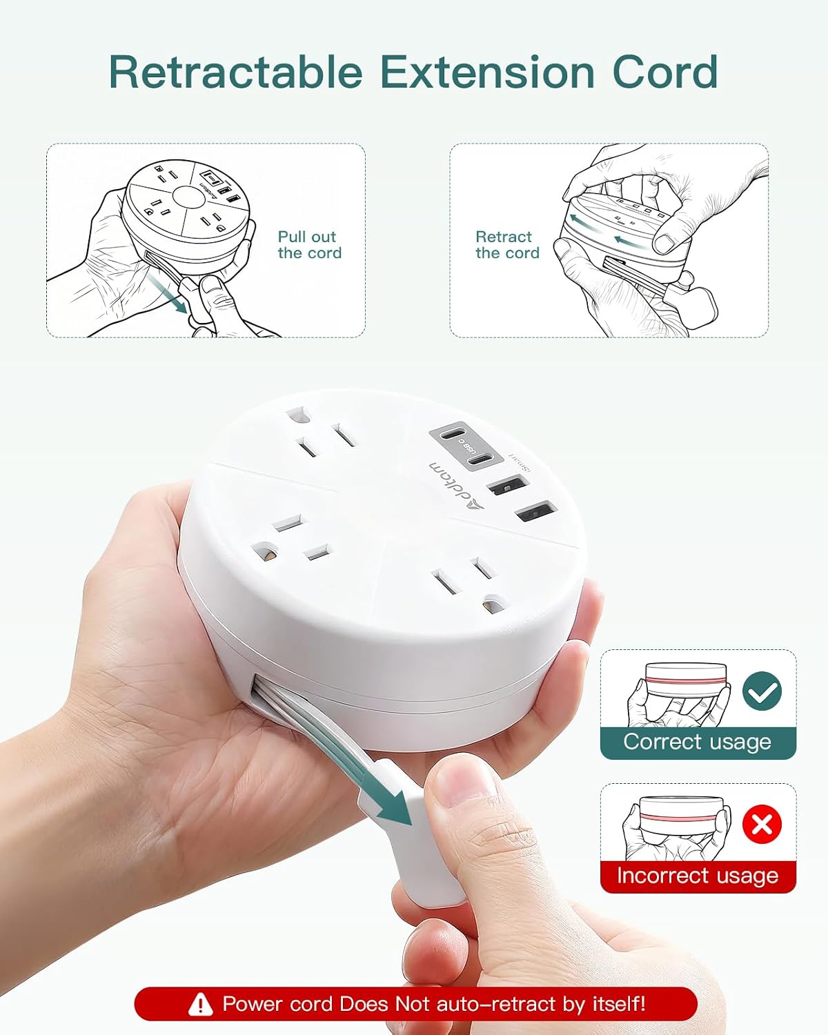 Travel Esstentials - Cruise Approved Power Strip with 5ft Retractable Cord — view 2